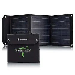 fotografia caricabatterie solare portatile Bresser 40 watt con alimentazione USB