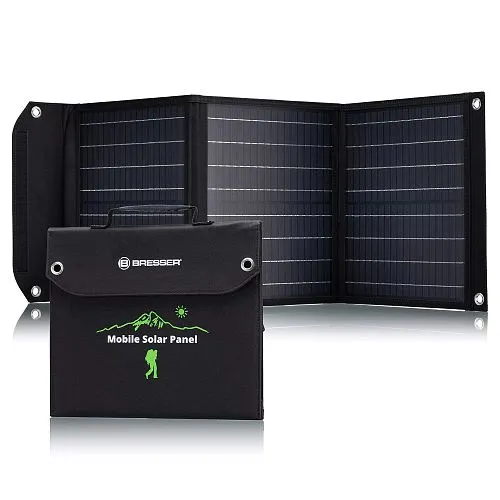 fotografia caricabatterie solare portatile Bresser 40 watt con alimentazione USB,  1