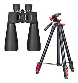 fotografia set binocolo Levenhuk Bruno BASE 15x70 e treppiede  