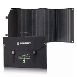 foto caricabatterie solare portatile Bresser 120 watt con alimentazione USB