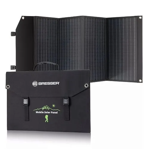 foto caricabatterie solare portatile Bresser 120 watt con alimentazione USB,  1