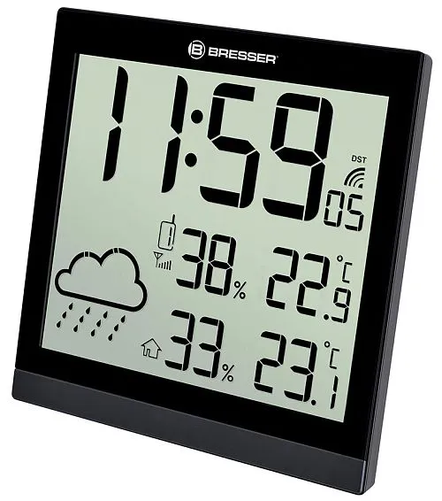 foto orologio da parete meteorologico Bresser Temeotrend JC LCD, nero,  1