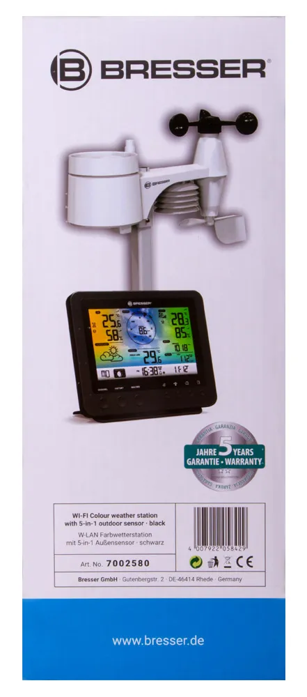 immagine stazione meteo a colori Bresser Wi-Fi con sensore professionale 5 in 1, nera,  15