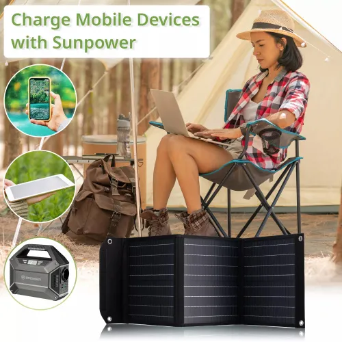 fotografia caricabatterie solare portatile Bresser 40 watt con alimentazione USB,  3