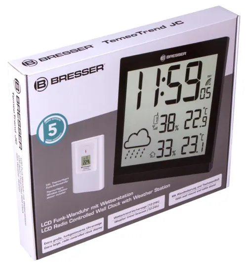 foto orologio da parete meteorologico Bresser Temeotrend JC LCD, nero,  10