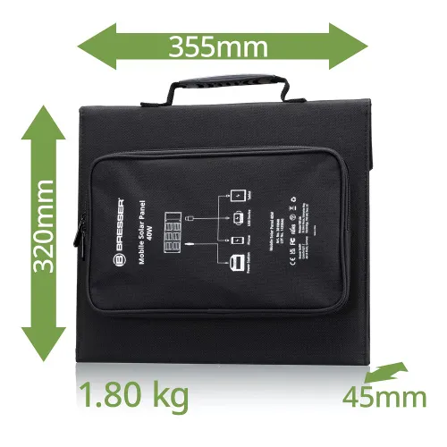 fotografia caricabatterie solare portatile Bresser 40 watt con alimentazione USB,  6