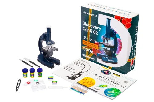 figura microscopio Levenhuk Discovery Centi 02 con libro,  2