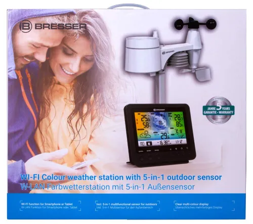 immagine stazione meteo a colori Bresser Wi-Fi con sensore professionale 5 in 1, nera,  12