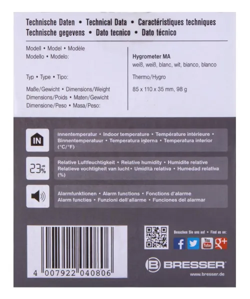 figura igrometro digitale Bresser Mould Alert, bianco,  10