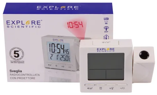 foto orologio a proiezione digitale RC Explore Scientific con temperatura interna, bianca,  13