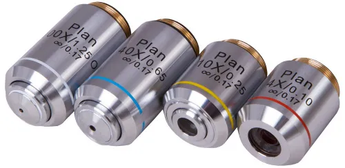 immagine set di obiettivi piani Levenhuk 1000, 4x, 10x, 40xs, 100xs (olio),  2