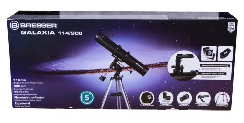 figura telescopio Bresser Galaxia 114/900 con Adattatore per Fotocamera Smartphone,  11