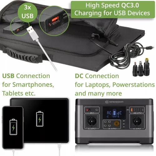 immagine caricabatterie solare portatile Bresser 90 watt con alimentazione USB,  7