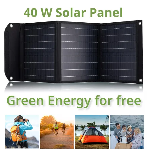 fotografia caricabatterie solare portatile Bresser 40 watt con alimentazione USB,  5
