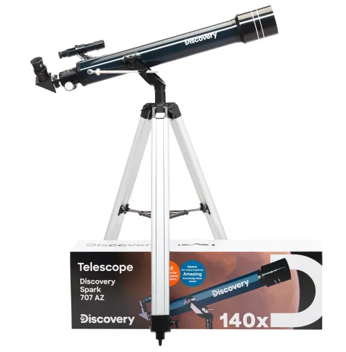 figura telescopio Levenhuk Discovery Spark 707 AZ con libro,  2