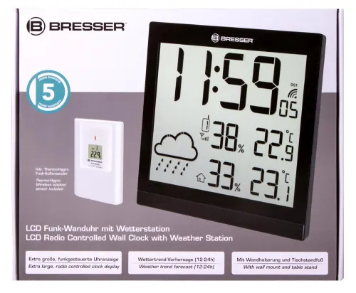 foto orologio da parete meteorologico Bresser Temeotrend JC LCD, nero,  11
