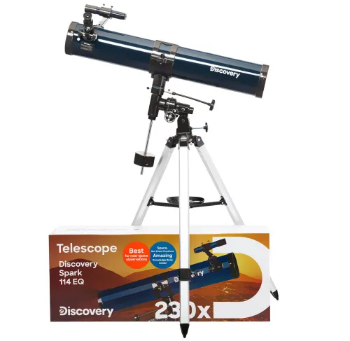 fotografia telescopio Levenhuk Discovery Spark 114 EQ con libro,  2