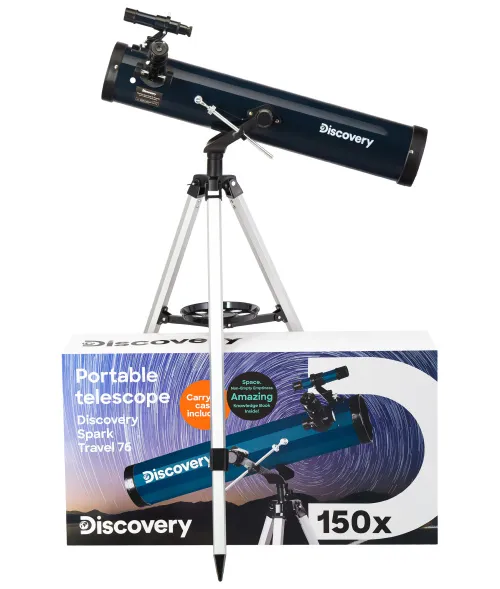 fotografia telescopio Levenhuk Discovery Spark Travel 76 con libro,  2