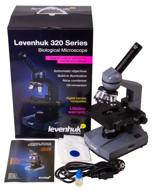 foto microscopio biologico monoculare Levenhuk 320 BASE,  2