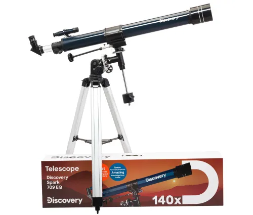 foto telescopio Levenhuk Discovery Spark 709 EQ con libro,  2